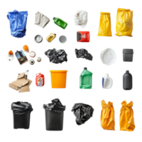 PNG Collection of Various Types of Trash and Refuse Against Transparent Background for Recycling, Environmental Awareness, or Waste Management Projects