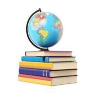 Stack of Books and a 3D Globe - Education 3D Rendering png