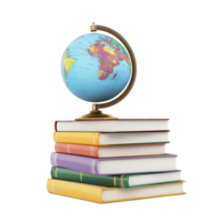Stack of Books and a 3D Globe - Education 3D Rendering png