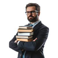 School Teacher with Books for Lecture Isolated on White Background png