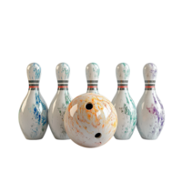 Bowling Ball and Pins - 3D Rendering Against White Background png