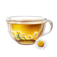 PNG Aromatic Chamomile Tea in a Glass Cup Against Transparent Background for Beverage Designs, Relaxation Themes, or Organic Illustrations