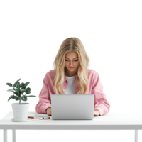 PNG 3D Render of a Woman Working on a Laptop Against Transparent Background for Remote Work, Productivity Themes, or Technology Illustrations