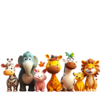 Border Template with Cute Animals - 3D Rendering Against White Background png