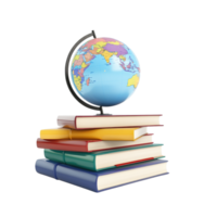 Stack of Books and a 3D Globe - Education 3D Rendering png