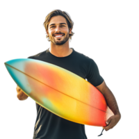 PNG Confident Man Holding Surfboard Against Transparent Background for Surfing Promotions, Adventure Branding, or Beach-Themed Campaigns