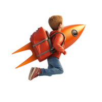 Little Boy Flying with a School Backpack That Has a Rocket Wing png