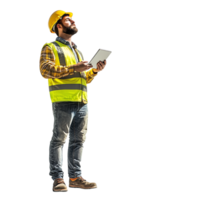 Engineer Construction Man with Tablet Looking Up - 3D Rendering png