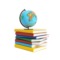 Stack of Books and a 3D Globe - Education 3D Rendering png