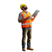 Engineer Construction Man with Tablet Looking Up - 3D Rendering png