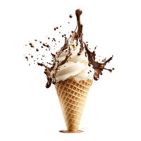 Isolated Vanilla Cone Ice Cream with Chocolate Splash png