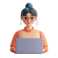 PNG 3D Render of a Woman Working on a Laptop Against Transparent Background for Remote Work, Productivity Themes, or Technology Illustrations