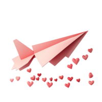 PNG Paper Airplane with Hearts Against Transparent Background Realistic Design for Love Letters, Valentine's Day Themes, or Creative Projects