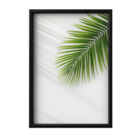PNG Elegant Black Frame Mockup with Palm Leaf Shadow Against Transparent Background for Minimalistic Branding, Art Display, or Creative Projects
