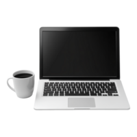 Laptop and Cup on a Table Isolated Against a transparent Background png