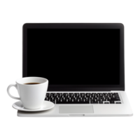 Laptop and Cup on a Table Isolated Against a transparent Background png