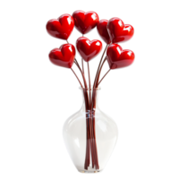 PNG Red Hearts in Vase Against Transparent Background for Romantic Design Projects