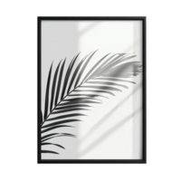 PNG Elegant Black Frame Mockup with Palm Leaf Shadow Against Transparent Background for Minimalistic Branding, Art Display, or Creative Projects