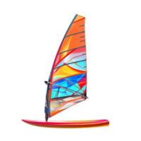 PNG Colorful Windsurfing Sail and Board Against Transparent Background for Water Sports Promotions, Adventure Campaigns, or Summer-Themed Designs
