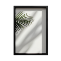PNG Elegant Black Frame Mockup with Palm Leaf Shadow Against Transparent Background for Minimalistic Branding, Art Display, or Creative Projects