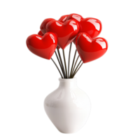 PNG Red Hearts in Vase Against Transparent Background for Romantic Design Projects
