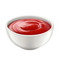 PNG Delicious Ketchup in a White Bowl, Appetizing Red Sauce Against Transparent Background for Condiment Advertising, Food Branding, or Culinary Projects