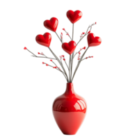 PNG Red Hearts in Vase Against Transparent Background for Romantic Design Projects