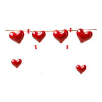 PNG Clothesline with Red Hearts and Blank Paper Against transparent Background for Valentine's Day Decorations, Romantic Notes, or Love-Themed Designs