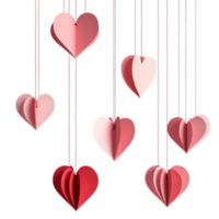 PNG Valentine's Day Background with Paper Hearts Hanging on Strings Against Transparent Background for Romantic Decor