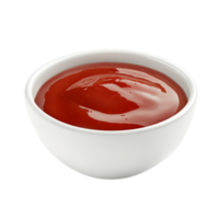 PNG Delicious Ketchup in a White Bowl, Appetizing Red Sauce Against Transparent Background for Condiment Advertising, Food Branding, or Culinary Projects