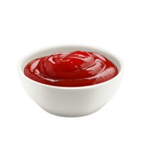 PNG Delicious Ketchup in a White Bowl, Appetizing Red Sauce Against Transparent Background for Condiment Advertising, Food Branding, or Culinary Projects