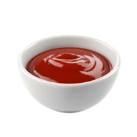 PNG Delicious Ketchup in a White Bowl, Appetizing Red Sauce Against Transparent Background for Condiment Advertising, Food Branding, or Culinary Projects