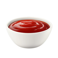 PNG Delicious Ketchup in a White Bowl, Appetizing Red Sauce Against Transparent Background for Condiment Advertising, Food Branding, or Culinary Projects