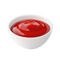 PNG Delicious Ketchup in a White Bowl, Appetizing Red Sauce Against Transparent Background for Condiment Advertising, Food Branding, or Culinary Projects