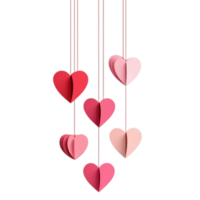 PNG Valentine's Day Background with Paper Hearts Hanging on Strings Against Transparent Background for Romantic Decor