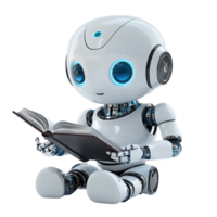 Cute AI Robot Chatbot Reading a Book on transparent background png