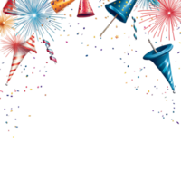 Card template with fireworks and party horns png