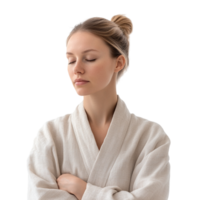 A woman in a robe quietly reflecting, lost in thought png