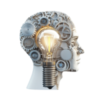 image of a technology head with a brain light bulb and artificial elements png