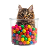 Cat in colorful balls in a large container png