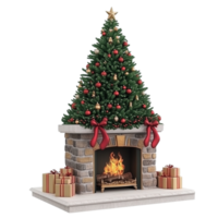 3D rendering of Christmas tree and fireplace png