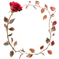Aesthetic Boho Frame with Red Rose and Dry Leaves Isolated Against transparent background png