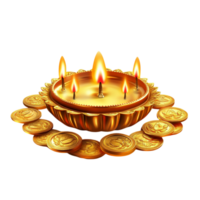 Happy Dhanteras celebration with gold coins on a transparent background png