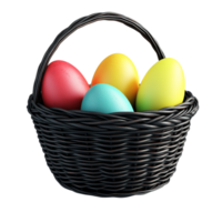 et of Easter eggs in a black basket on a transparent background png