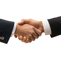 businessman hand in a long sleeve shaking hands with another person set against a transparent background png