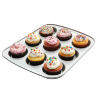 muffin tins with cupcakes on a plate on a transparent background png