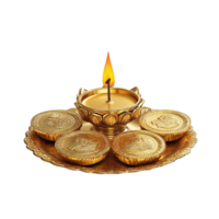 Happy Dhanteras celebration with gold coins on a transparent background png