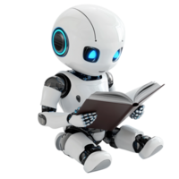 Cute AI Robot Chatbot Reading a Book on transparent background png