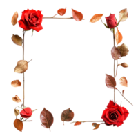 Aesthetic Boho Frame with Red Rose and Dry Leaves Isolated Against transparent background png