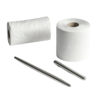 book and a roll of toilet paper on a table next to a transparent background rendered in 8K high detail png